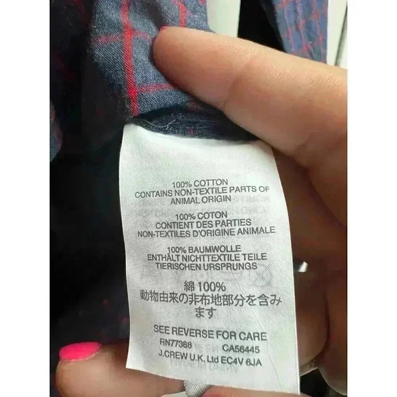 J.Crew Women's Blue Red Mini Windowpane Cotton Ruffle Popover Blouse Size 6 - Picture 7 of 8